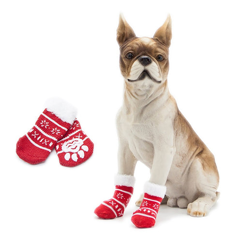 4Pcs Christmas Pet Dog Socks Shoes NEW YEAR Christmas snowflake shape Non-Slip Knit Pet Cat Socks Soft Warm Dog Accessories