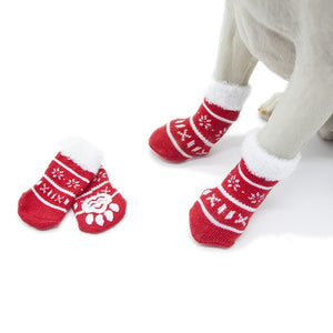 4Pcs Christmas Pet Dog Socks Shoes NEW YEAR Christmas snowflake shape Non-Slip Knit Pet Cat Socks Soft Warm Dog Accessories