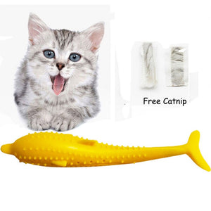 Pet Soft Plush Creative 3D Carp Fish Shape Cat Toothbrush Toy With Catnip,Pet Silicone Molar Stick Teeth Cleaning Cats Toys