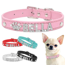 Load image into Gallery viewer, Bling Rhinestone Puppy Dog Collars Personalized Small Dogs Chihuahua Collar Custom Necklace Free Name Charms Pet Accessories